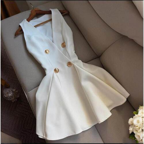 Women's V-Neck Slim-Fitting Short Dress Unique Design for