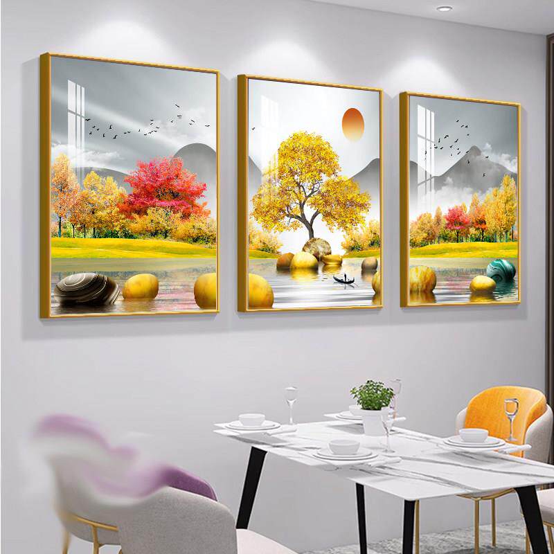 高端饭厅装饰画 画现代简约饭厅饭桌墙面壁画 画三联餐桌背景墙轻