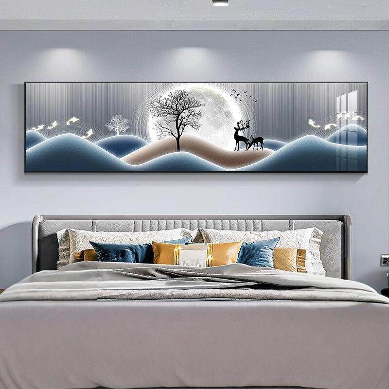 卧室装饰画床头挂画温馨福鹿墙画现代简约轻奢客厅主卧背景墙壁画