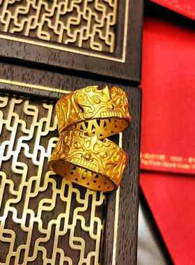 饕餮戒指男女款中式神话圣兽古法指环轻奢风高级感情侣对戒送礼物