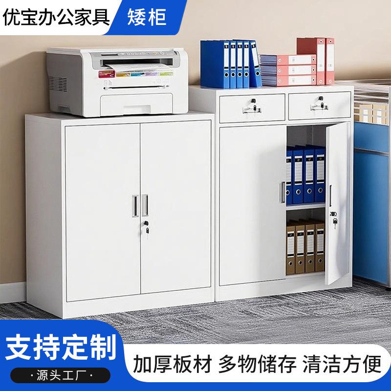 钢制文件柜矮柜办公带锁小铁皮柜对开门落地抽屉式资料柜加厚钢制