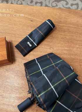 正品PARACHAS覆古风格子动伞三速折抗风干抗自UV晴雨伞大伞男E女