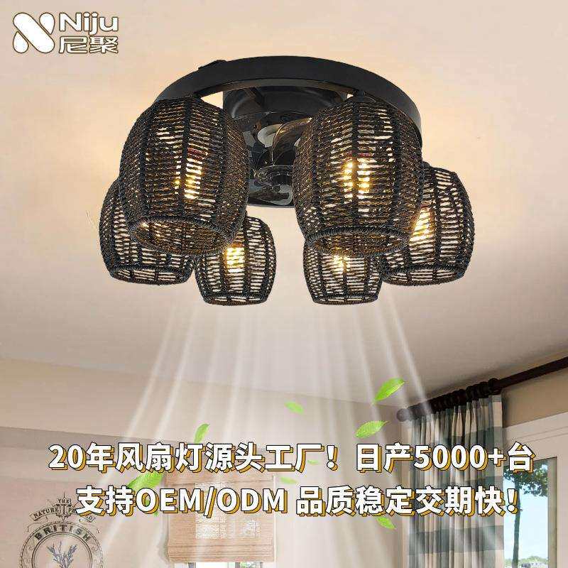 2020古风客圆形藤编道风藤扇灯复古简约手工艺厅餐厅吊扇灯走廊过