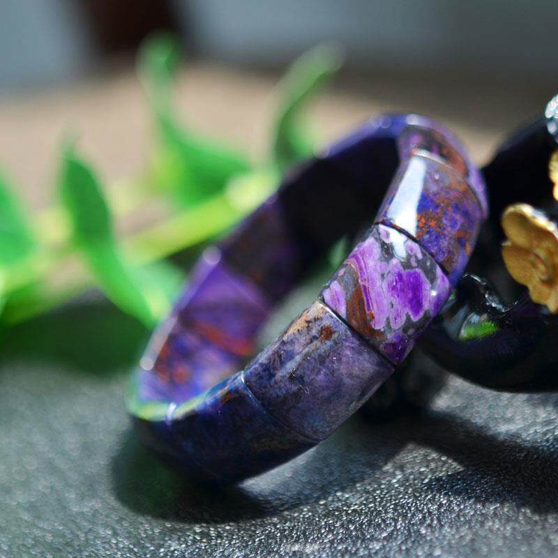 天然老料油润幻彩蓝紫色舒俱来宽版镯排手排手链大颗粒复古男女款