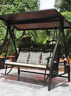 户外秋千摇椅阳台别墅露椅防腐木篮编藤64189铁艺摇台庭院秋千床