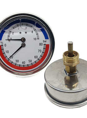 Y-80轴向耐震温度压力一体表10BAR恒温恒压管道水压表80℃不锈钢