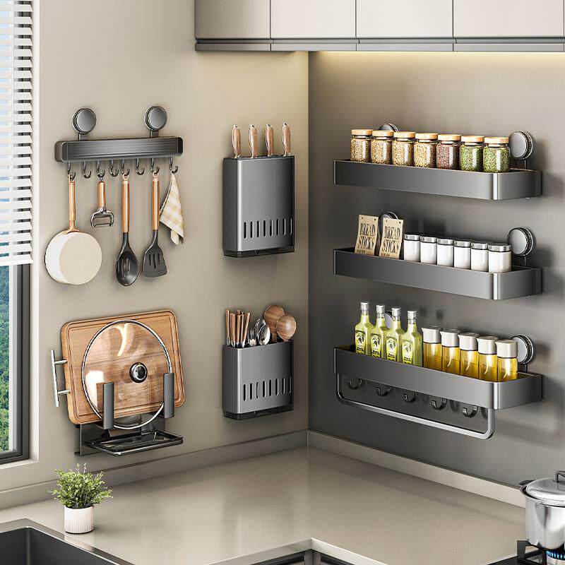 吸盘厨房调味料置物免打孔壁挂式调料品罐家用墙上多功能收纳架子
