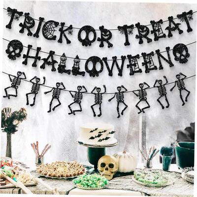 Halloween flag pulling party decorated banner pulling skull