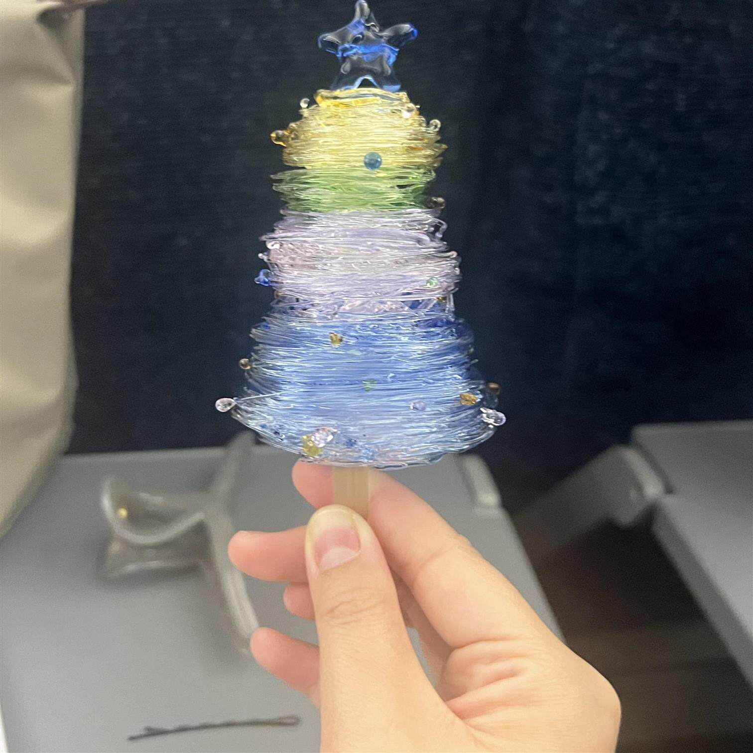 烧制玻璃菠萝圣诞树拉丝琉璃桌面客厅卧室居家装饰摆件成品彩玻璃