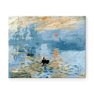 KI9S数字油画风景丙烯画diy手绘莫奈日出填色绘画油彩画手工画成