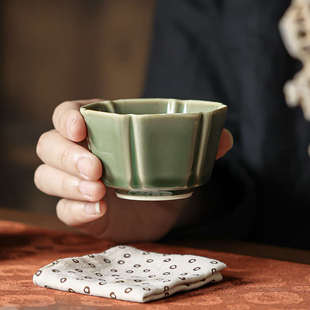 功夫茶杯葵口杯大号压手杯个人杯家用茶具 越窑青瓷主人杯仿古日式