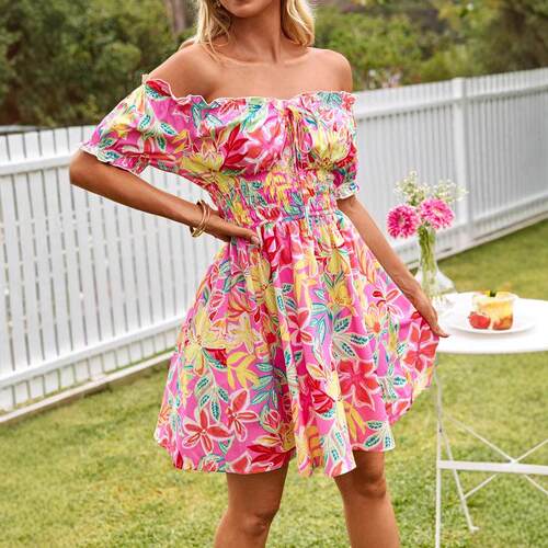 Women's Floral Print Off Shoulder Dress Elegant Fashion