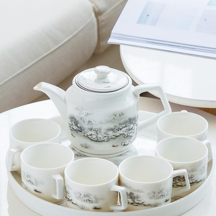 原源带茶盘大号有耳茶杯茶壶功夫陶瓷茶具套装家用简约干泡盘茶台