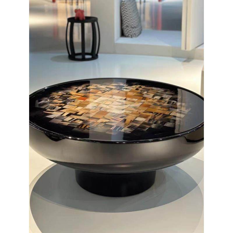 设计师玻璃钢马赛克茶几圆几意大利咖啡桌大师设计极简客厅洽谈桌