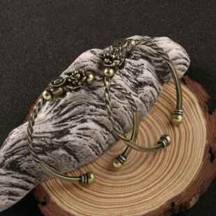 直销新款跨境仿古做旧貔貅黄铜手镯扭纹高级感设计复古百搭汉服镯