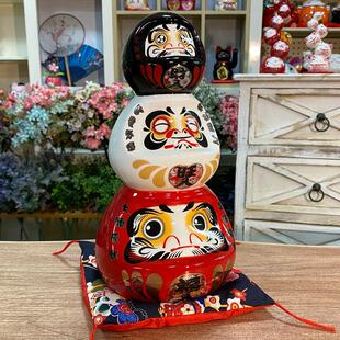 日式和风达摩陶瓷摆件叠罗汉桌面装饰寿司店铺创意开业礼品吉祥物