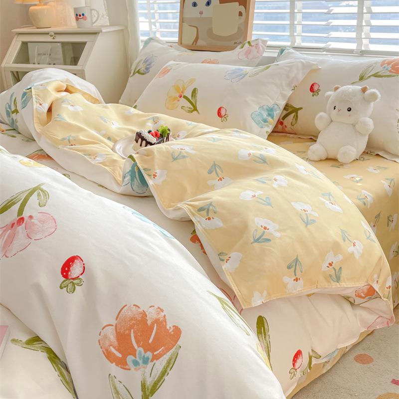 A类母婴学生宿舍三件套磨毛棉裸睡四件套 水洗棉小清新可机洗被套