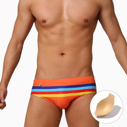 Men's colorful striped triangle swimsuit with cup size for
