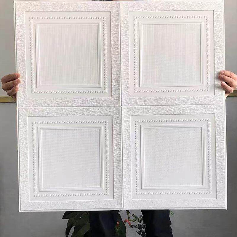 墙纸3d立体自粘四方格白色墙贴客厅电视背景墙泡沫软包木纹贴纸