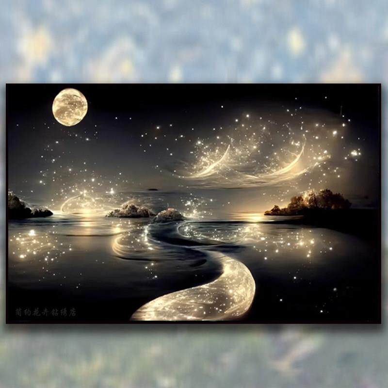 钻石画星空2025新款客厅卧室贴钻十字绣海边风景画儿童房5d钻石绣