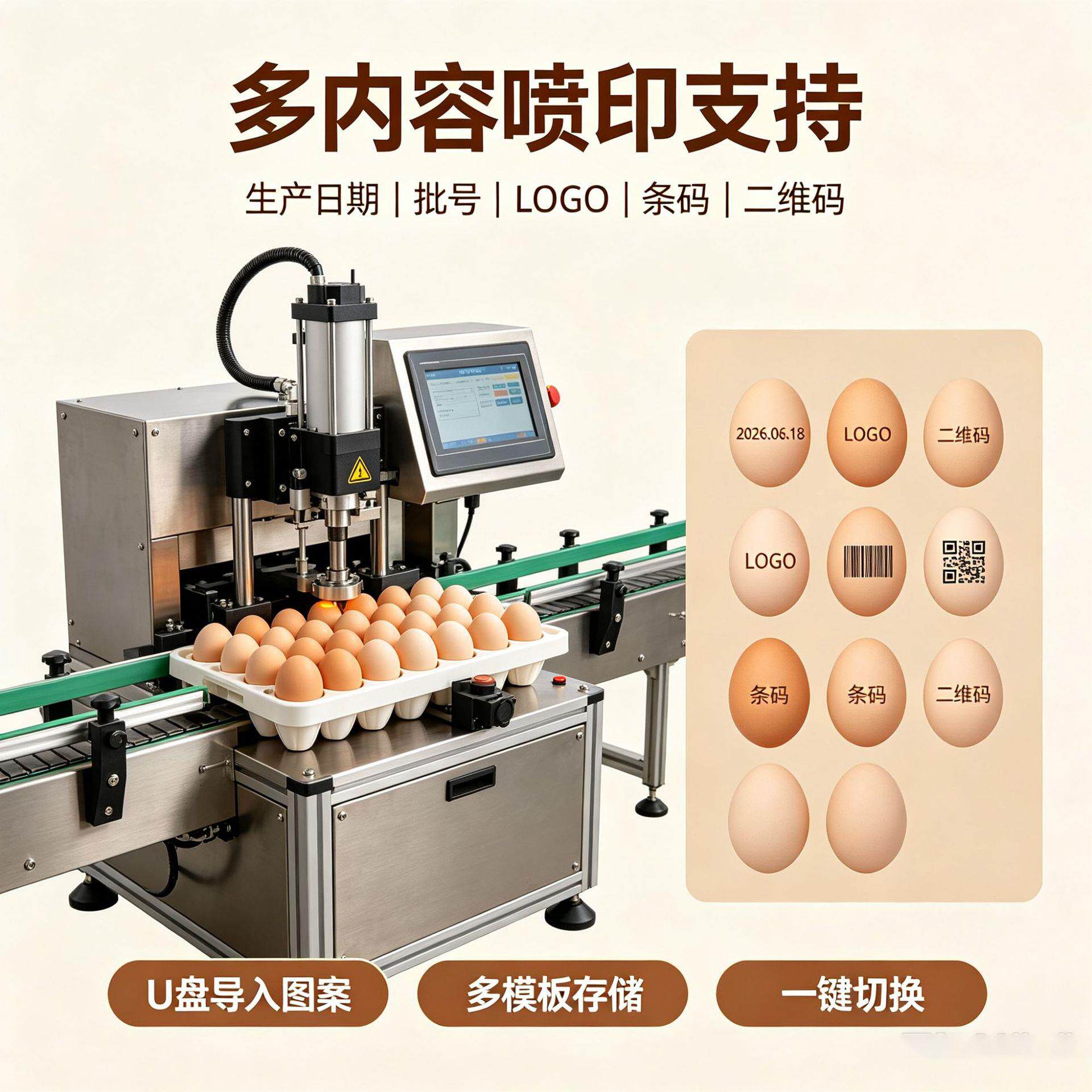 整盘鸡蛋喷码机全自动蛋品打码机生产日期 LOGO 条码蛋壳打印设备