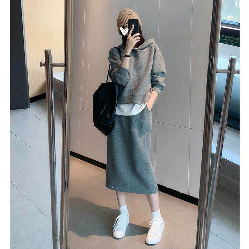 欧洲站时尚休闲 套装女2025年春秋冬新款高级感时尚半裙卫衣两件