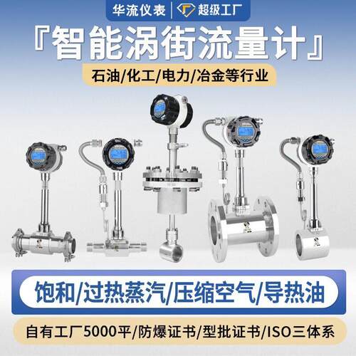 涡街流量计蒸汽气体压缩空气汽油氧氩氮气水电子数显传感器精度