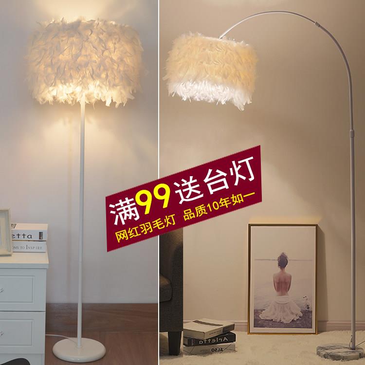 灯具网红白色羽毛水晶立式落地灯客厅书房卧室床头台灯主播补光灯