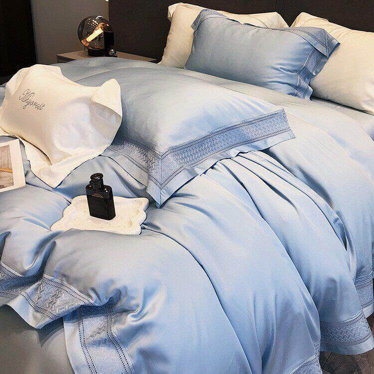 1春夏100支兰精天丝四件套端简约镂空边凉感裸睡被套1.8床上用