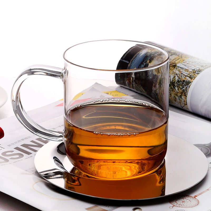 茶杯咖啡带手把耐高温加厚小透明小吃花茶杯盖牛奶玻璃配盘杯
