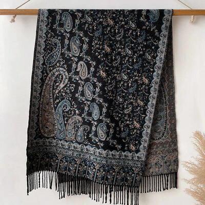 Thick Pashmina Silk Scarf Shawl Wrap Paisley Jacquard Flower