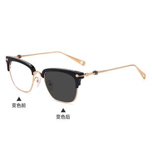 新款张铭恩镜同男款眼框架潮个性变色复古半框蓝光防辐射近视眼防