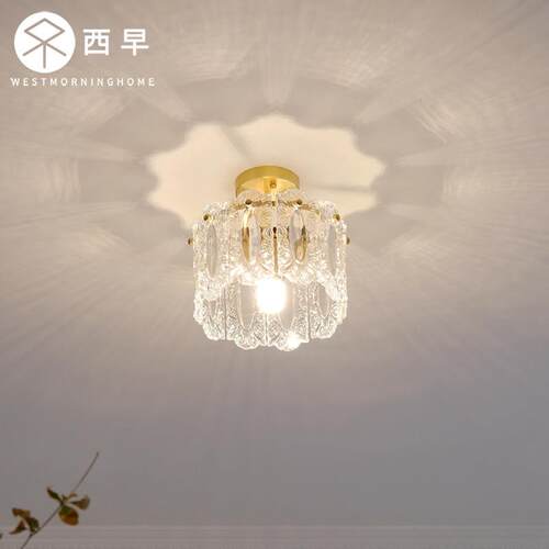 西早 法式覆古玻璃全铜吸顶灯 玄关床头过道阳台吧台饭厅灯具