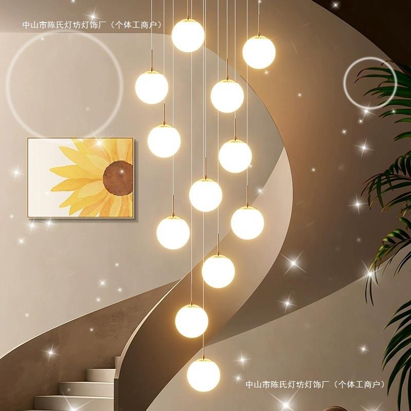 复式楼长吊灯楼梯间轻奢简约现代小loft公寓挑空别墅中空客厅大灯