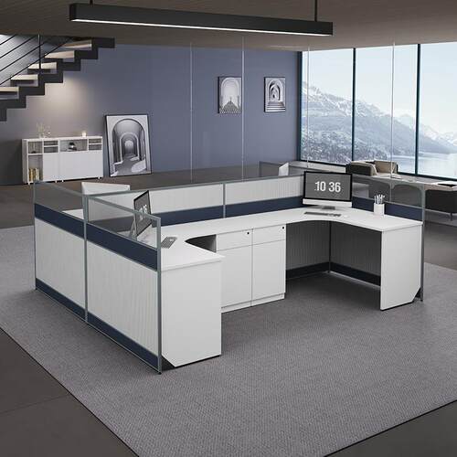 职员桌工位现代简约遮挡屏风带柜子4四人卡座公桌家具双人位办公