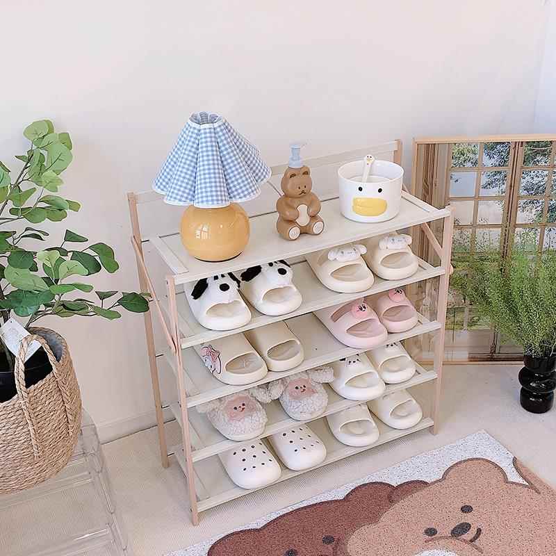 9Cins风免安装鞋架三层置物架可折叠简易木质学生宿舍出租房鞋柜