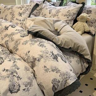 A类纯棉加厚磨毛床上四件套全棉公主风床品被套宿舍床单人三件套4