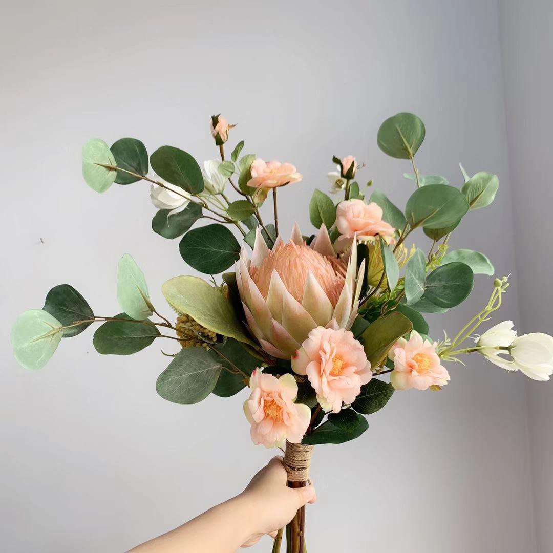 M121森系帝王花尤加利手札花束仿真花束假花婚礼新品