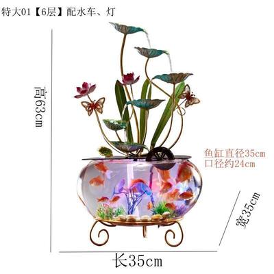 正品中式荷鱼花招水财摆件流客厅电视柜办公桌玄关开 缸业乔迁新