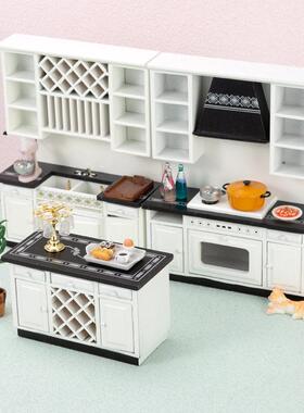 娃娃屋dollhouse厨房过家家微缩食玩模型白色现厨房柜子三件套