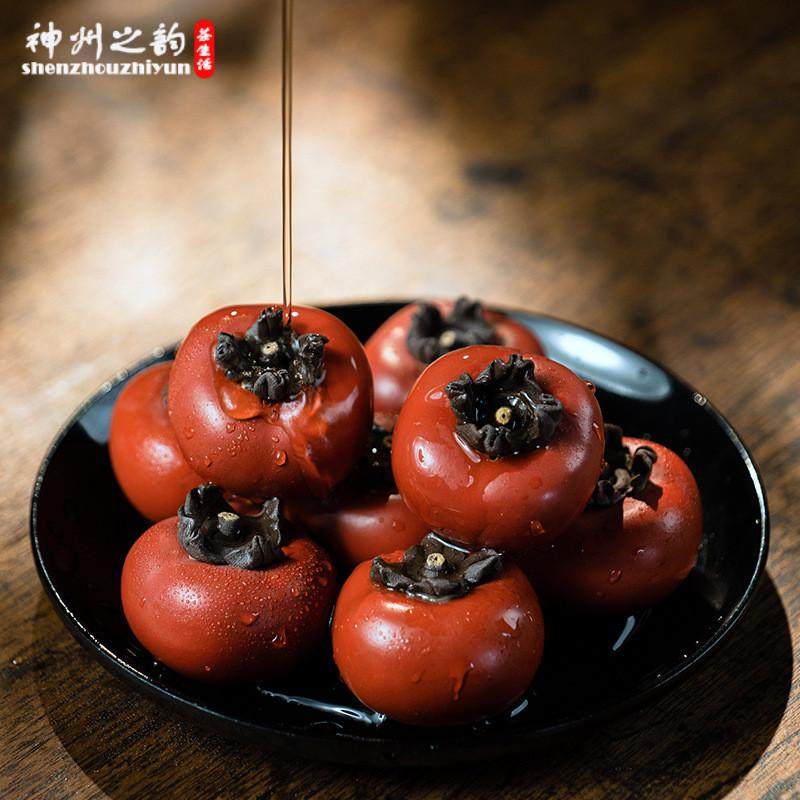 宜兴原矿紫砂柿子茶宠摆件精品可养彷真水果茶具小茶玩装饰工艺品