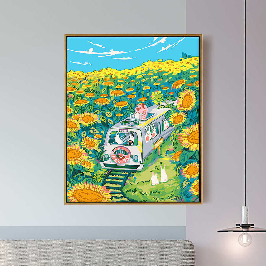 数字油画diy手绘填色画客厅卧室书房装饰画手工油画4050带内框
