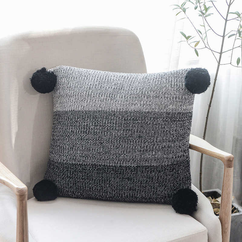 新款简约渐变北欧 套ins挂四角少女抱学生毛线彩色靠垫球床头枕风,居家布艺,靠垫/抱枕,淘宝优惠券,粉丝福利购,淘宝优惠卷
