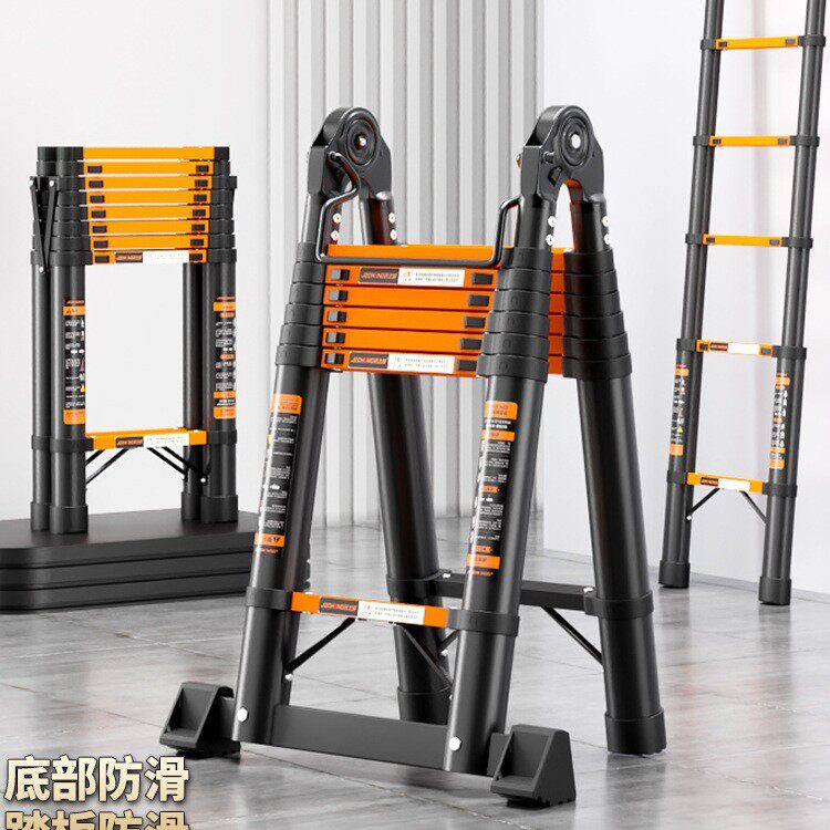 伸缩梯子加厚铝合金工程梯便携直梯升降梯家用人字梯不锈钢折