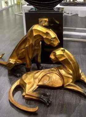 酒店景观雕塑动物摆件豹子工艺摆件金属工艺品铜工艺品大号雕塑