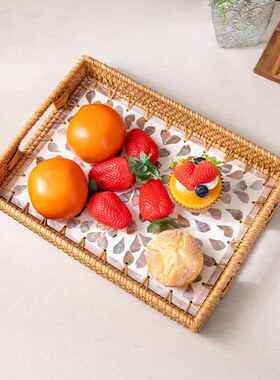 藤编织盘贝壳果托盘客厅家南用创意零食XYH越收纳筐馒头筐点心水