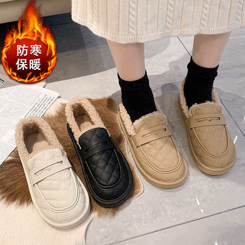 豆豆鞋女2022年秋冬新款加绒加厚休闲百搭平底防滑一脚蹬保暖棉鞋,女鞋,乐福鞋（豆豆鞋）,淘宝优惠券,粉丝福利购,淘宝优惠卷