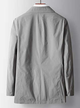 男式风衣2025春秋翻领中长款休闲免烫风衣纯色中青年商务男装外套