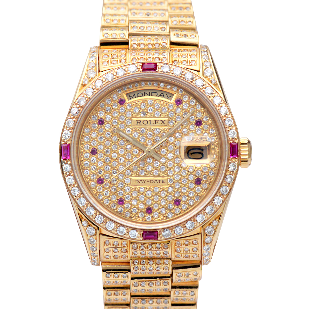 正品[9.8新]劳力士星期日历型满天星后镶钻自动机械男表18238