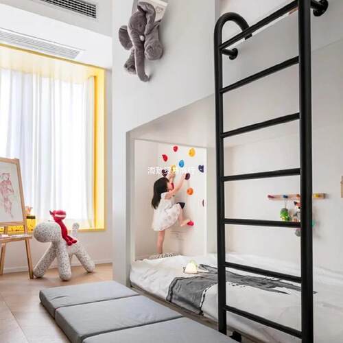 树屋落地梯黑色儿童房阁楼上下床梯子家用楼梯简约高架床爬梯